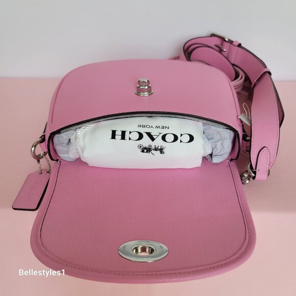 COACH Willow Saddle Pebbled Leather Saddle Crossbody Bag- Vivid Pink 🎈$265. - Picture 11 of 16
